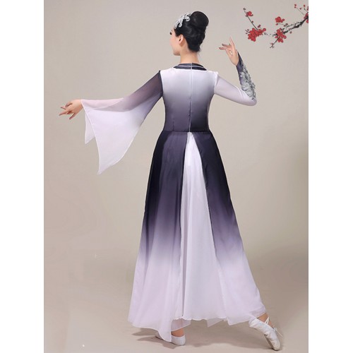 Chinese Classical dance costume for female Chinese style Hanfu gradient color chiffon umbrella dance fan dance ink dance clothing